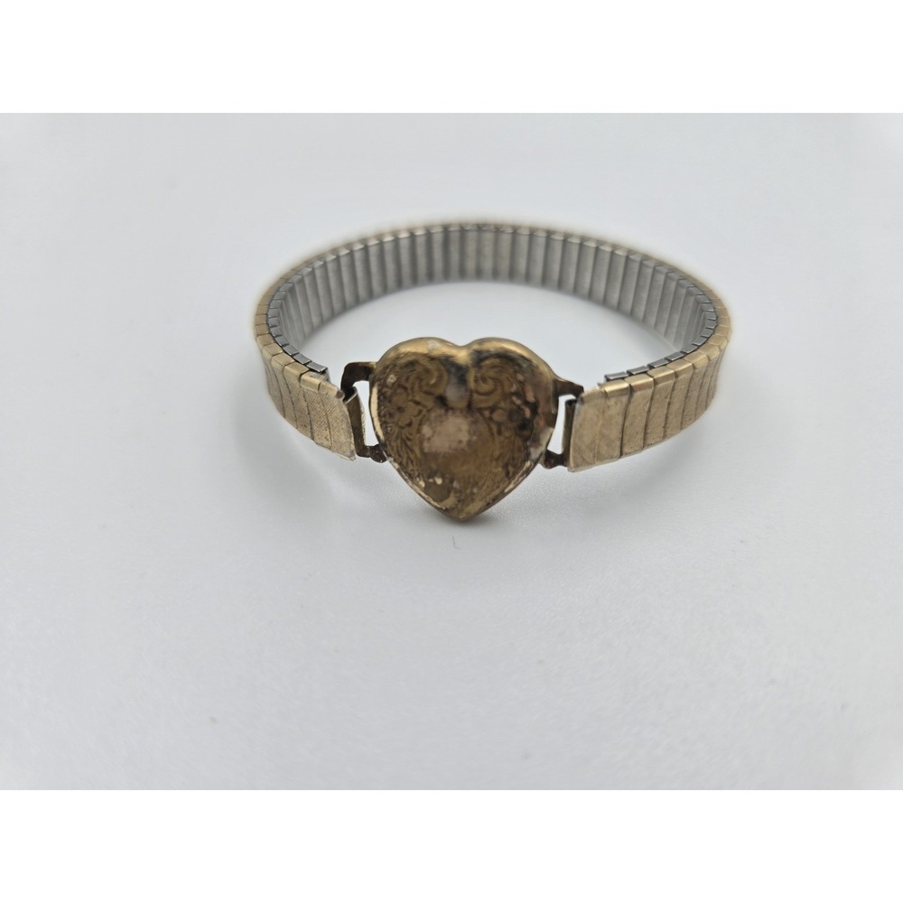Vintage Speidel USA Sweetheart Expansion Bracelet Heart Floral Gold Tone WWII